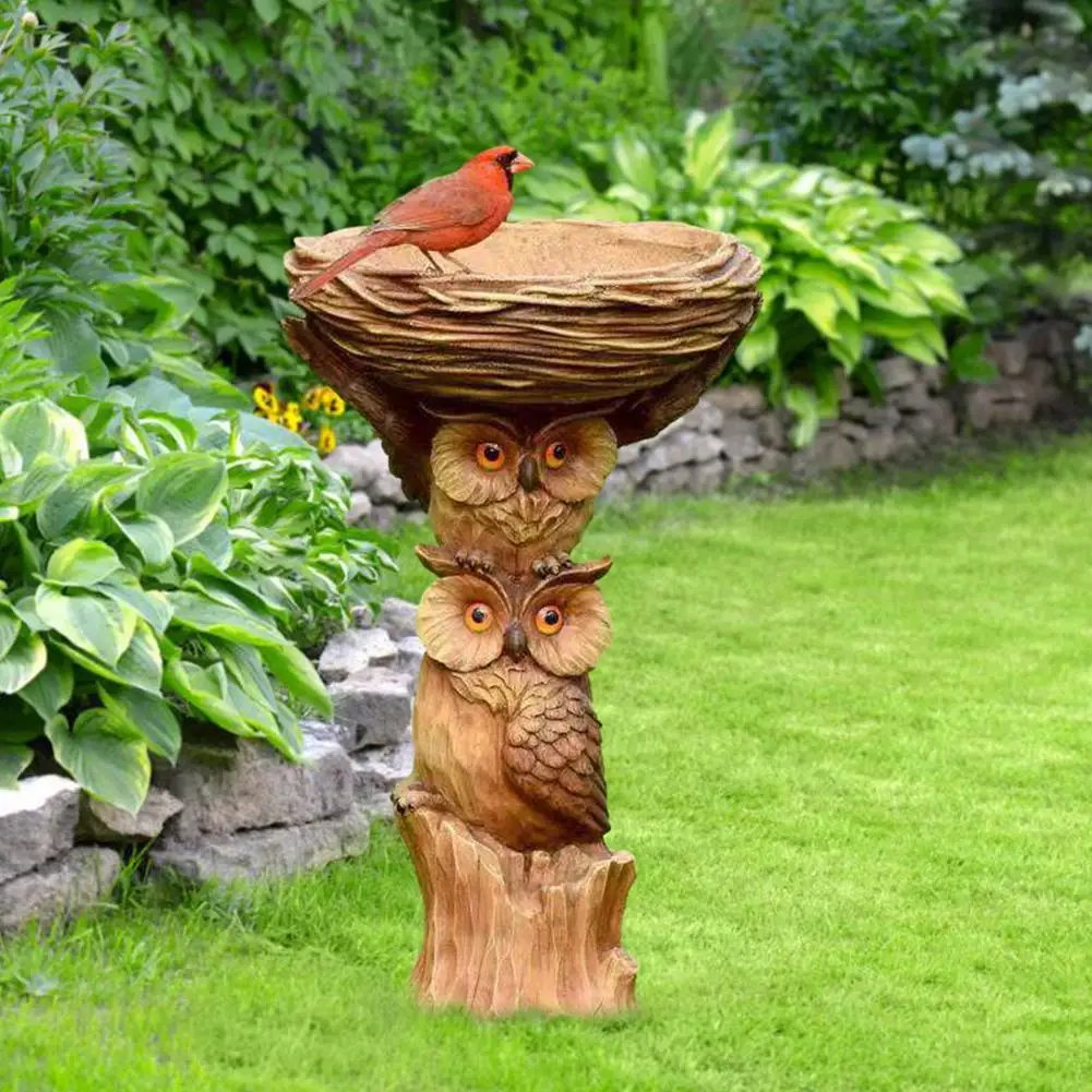 

Resin Owl And Birds Bird Bath Garden Yard Lawn Ornament Bird Feeder Garden Decoration Outdoor Fuente De Agua Fontaine Solaire