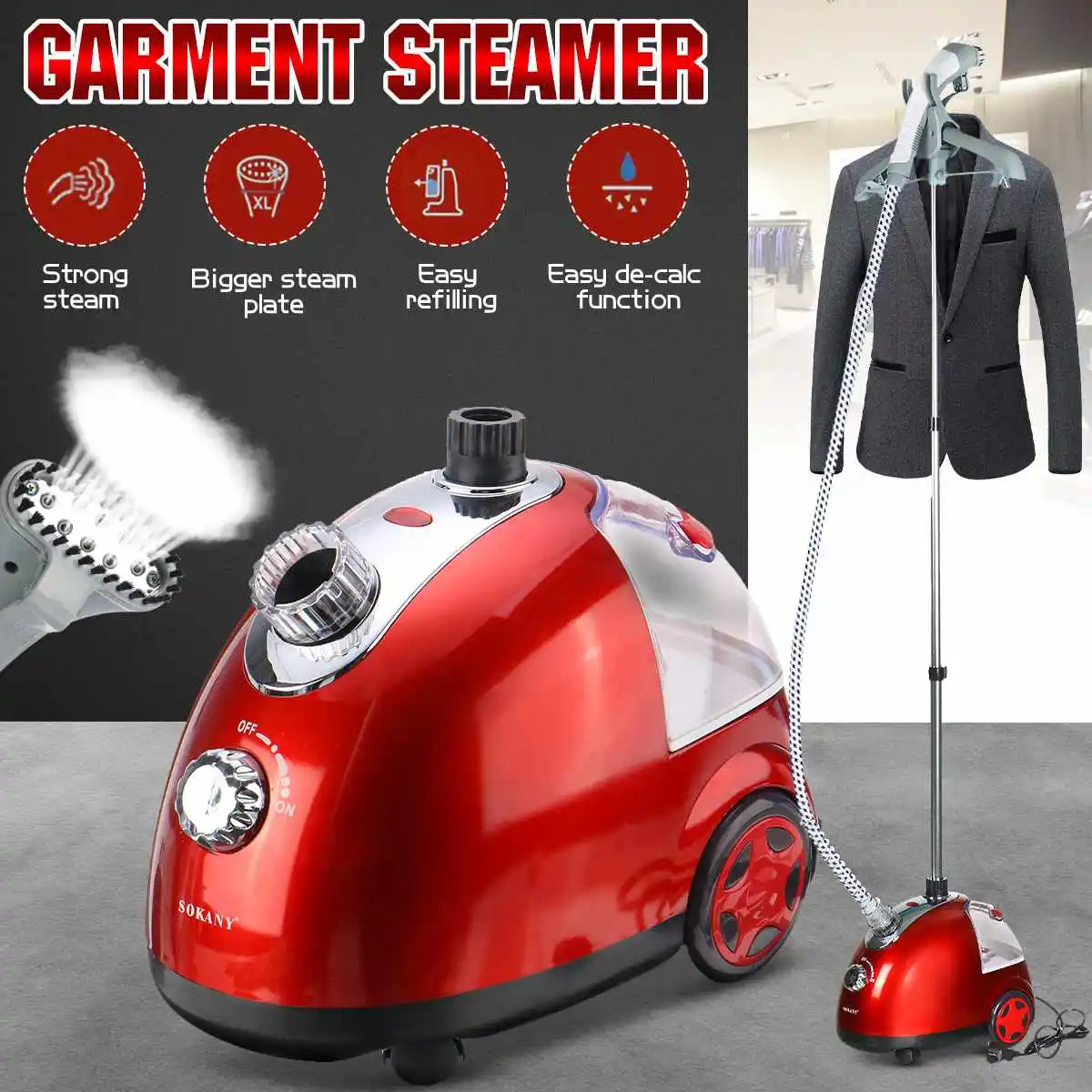 

Steam Garment Ironing Machine+Stand Professional Handheld Clothes Fabric Garment Hanger with 1.6L Removable Water Tank EU Plug