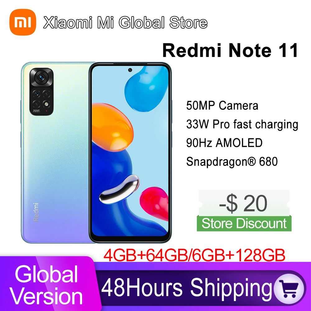 

In Stock Global Version Xiaomi Redmi Note 11 Smartphone Snapdragon 680 Octa Core 33W Pro Fast Charging 50MP Quad Camera 64/128GB