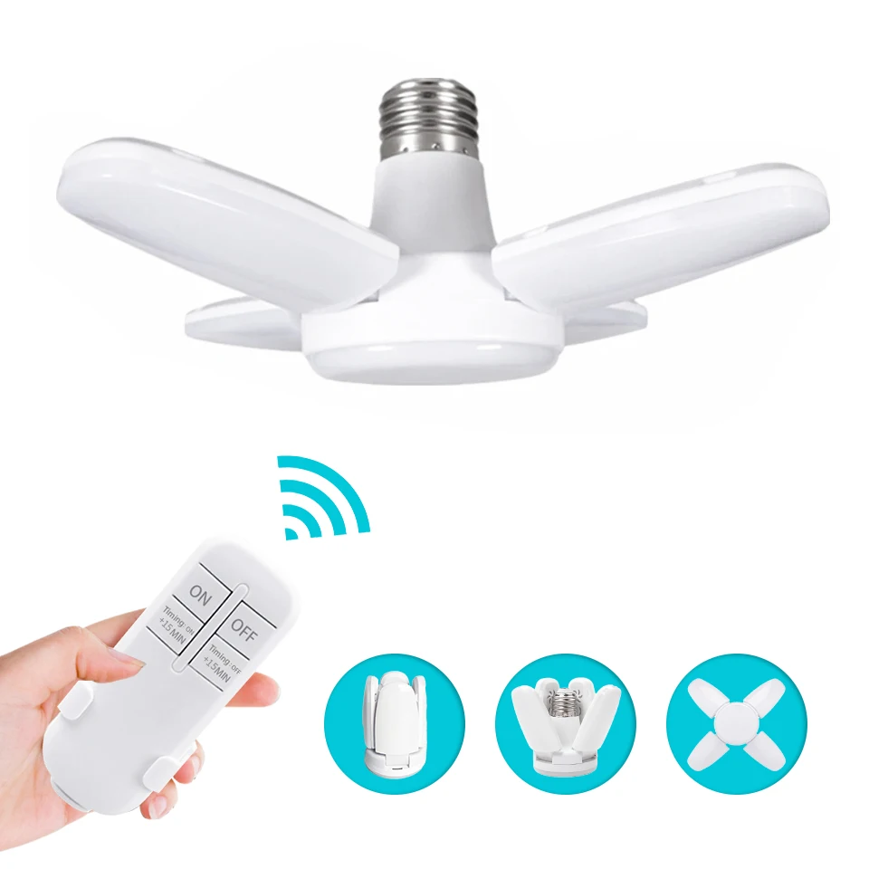 

E27 LED Bulb Fan Blade Timing Lamp AC85-265V 28W Foldable Led Light Bulb Lampada For Home Ceiling Light With Remote Controller