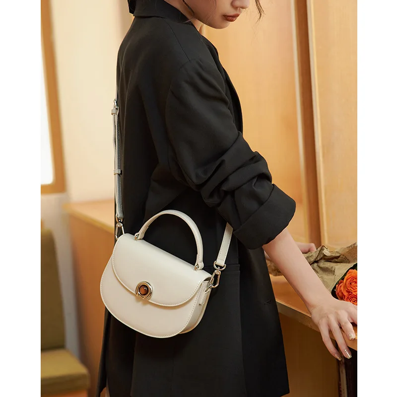 Genuine Leather Small Bag New Fashion High Grade Saddle Bag Solid Color Personalized Crossbody Bag Versatile Women's Handbag