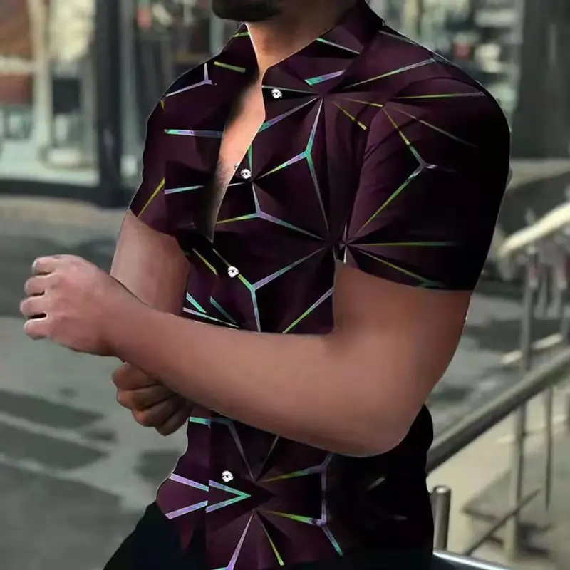 

2022 Summer Hawaii Men's Long Sleeve Shirt Vintage Printed Slim Turn-Down Collar Gradient Casual Fashion Spring Oversized Shirt