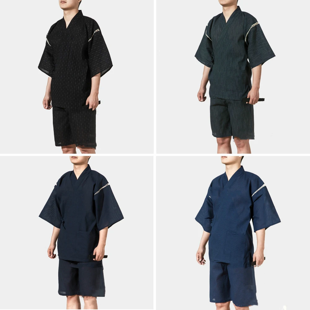 2023New Japanese Traditional Samurai Kimono For Men Yukata Bathing Robe Hekoobi Loose Sauna Wear Homewear Summer Short Sleeve