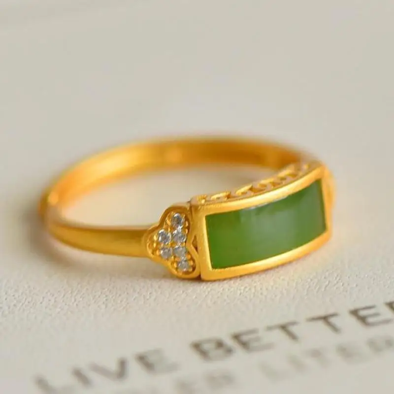 

Natural Green Jade 925 Sterling Silver Ring Women Fine Jewelry Genuine Chinese Nephrite Hetian Jades Silver Rings Adjustable