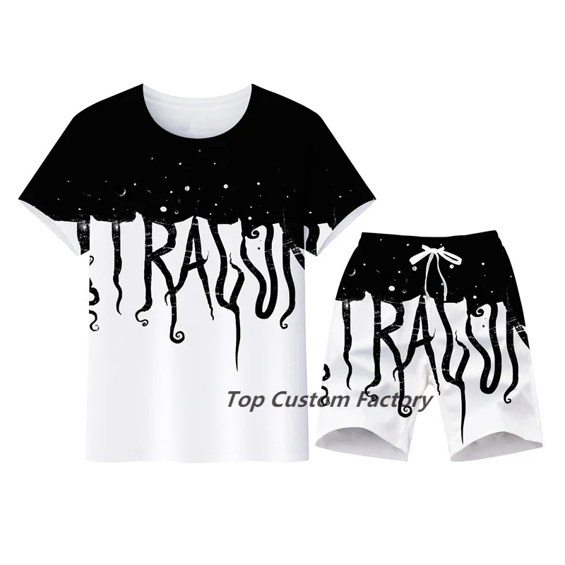 Tracksuit Suit Men's Summer Oversized Street Short Sleeve T-Shirt 2 Piece Set Tentacle Print Jogger Outfits Womens