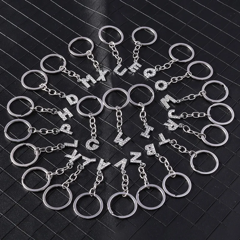 

Minimalist Initial Name 26 Letters Pendant Keychains Crystal A-Z Alphabet Key Rings Women Men Birthday Gift Jewelry Accessories