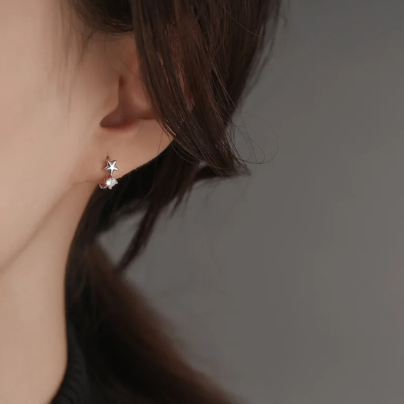 

PANJBJ 1PC Silver Color Zircon Star Earring For Women Girl Birthday Gift Ins Fashion Delicate Jewelry Dropshipping
