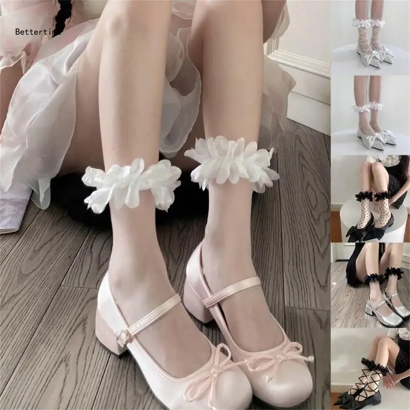 

B36D Transparent Mesh Nylon Socks Japanese Sweet Frilly Socks