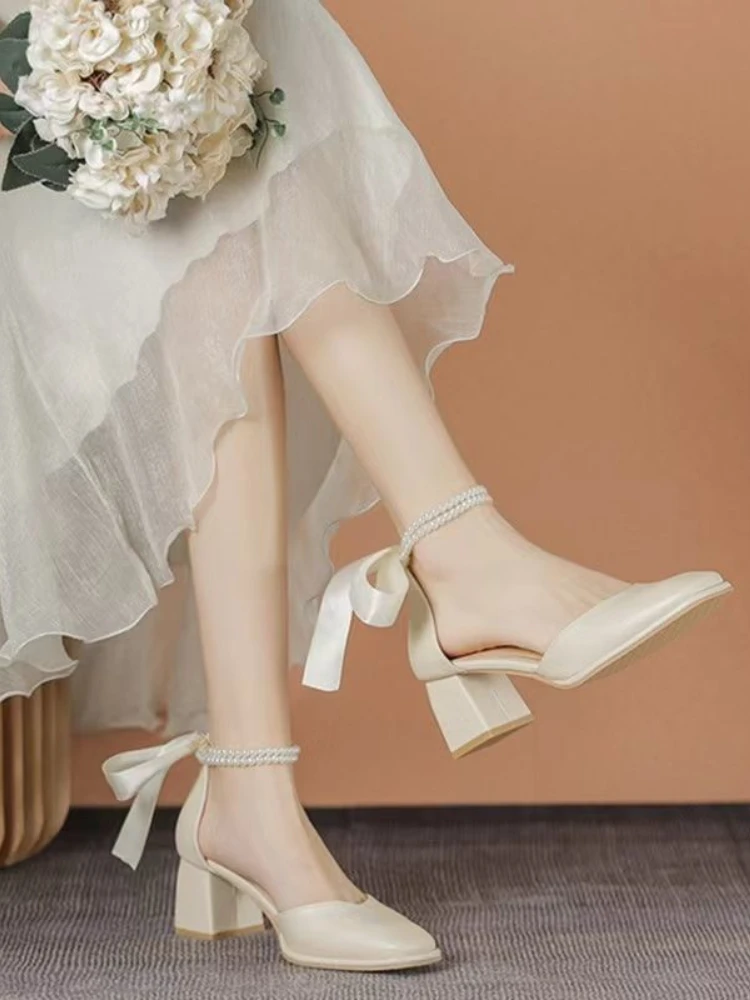 

Elegant Wedges Shoes Lady Summer 2022 Bow Pure Color Casual Sandals Women Party Korean Style Non-slip Chic Shoes Outdoor Design
