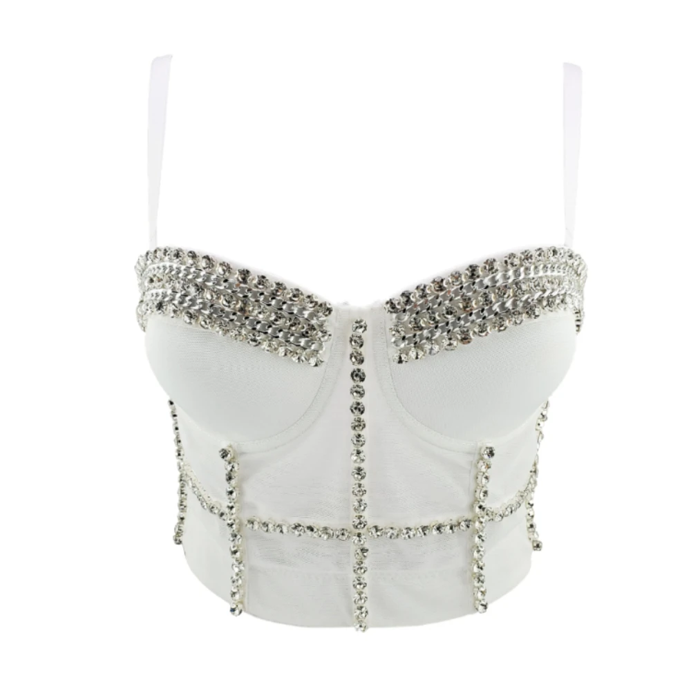 

Сексуальный облегающий корсет, женский укороченный топ на бретельках, короткий женский бюстье с бисером, Женский танцевальный топ-труба, жи...