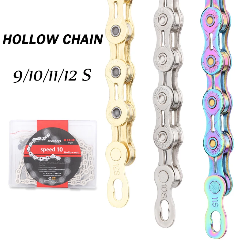 

Bike 12 Speed Chains Bicycle Semi-hollow Chain 116/126 Links Plating Colorful Rustproof Mountain Road Bike Chain Bicycle Parts