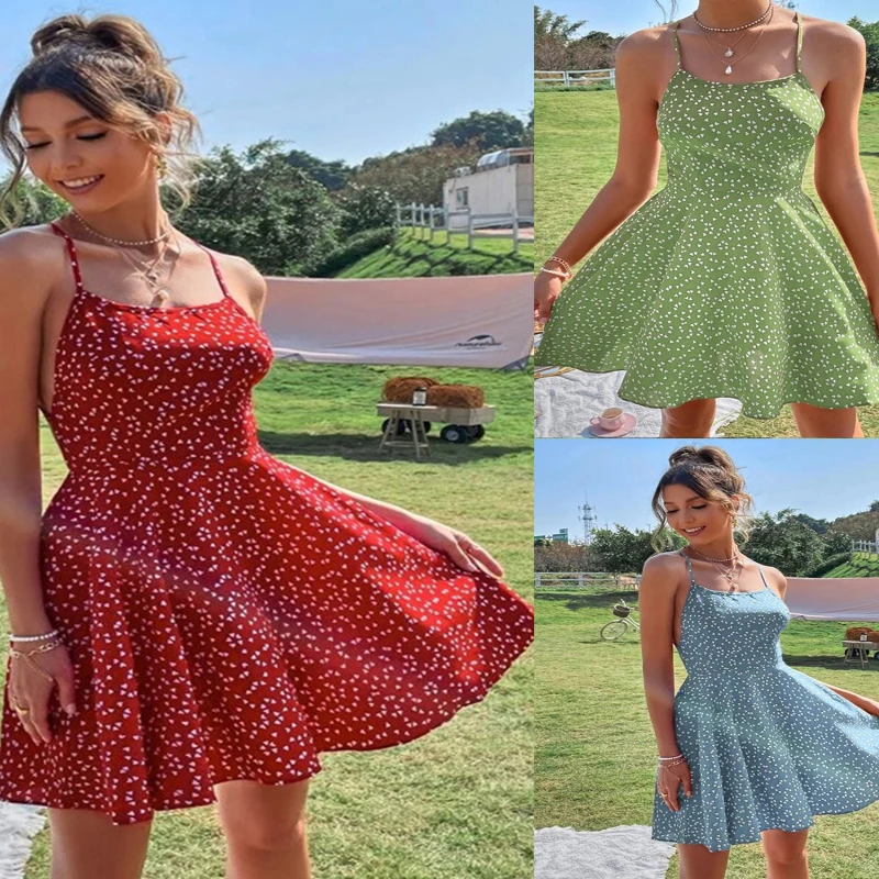 

Women's Fashion Dress Solid Color Girls Sexy Trend Camisole Dresses Cool Cross Lace Up Open Back Tank Top Dress For Ladies 2023