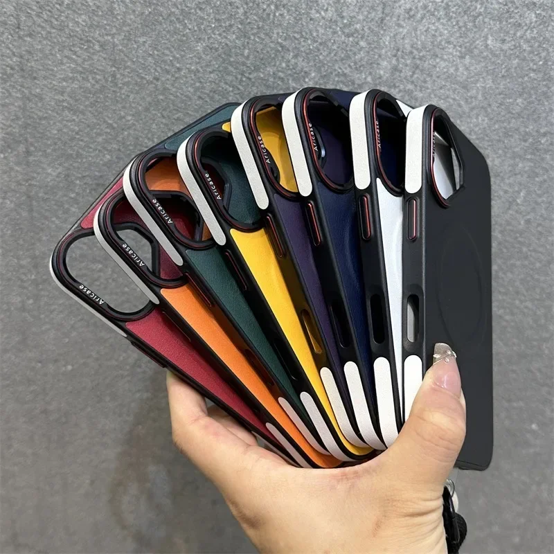 Роскошный матовый кожаный чехол Magsafe для iPhone 16 15 14 13 12 Pro Max беспроводное зарядное