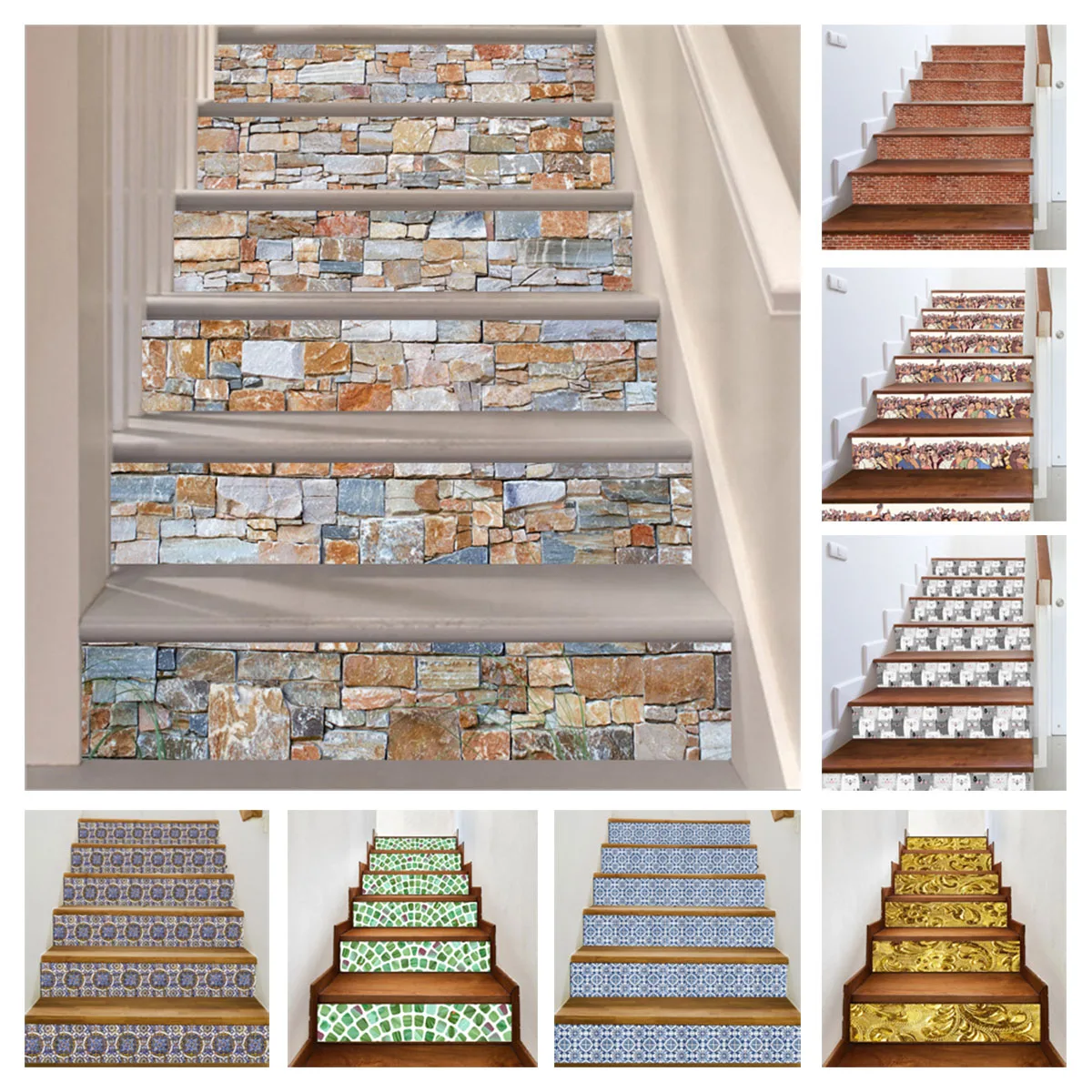 

Self-adhesive Vintage Geometric Floral Pattern Stair Decals Home Stair Decoration Wallpaper Adhesive Vinyl Stair Mural Decals