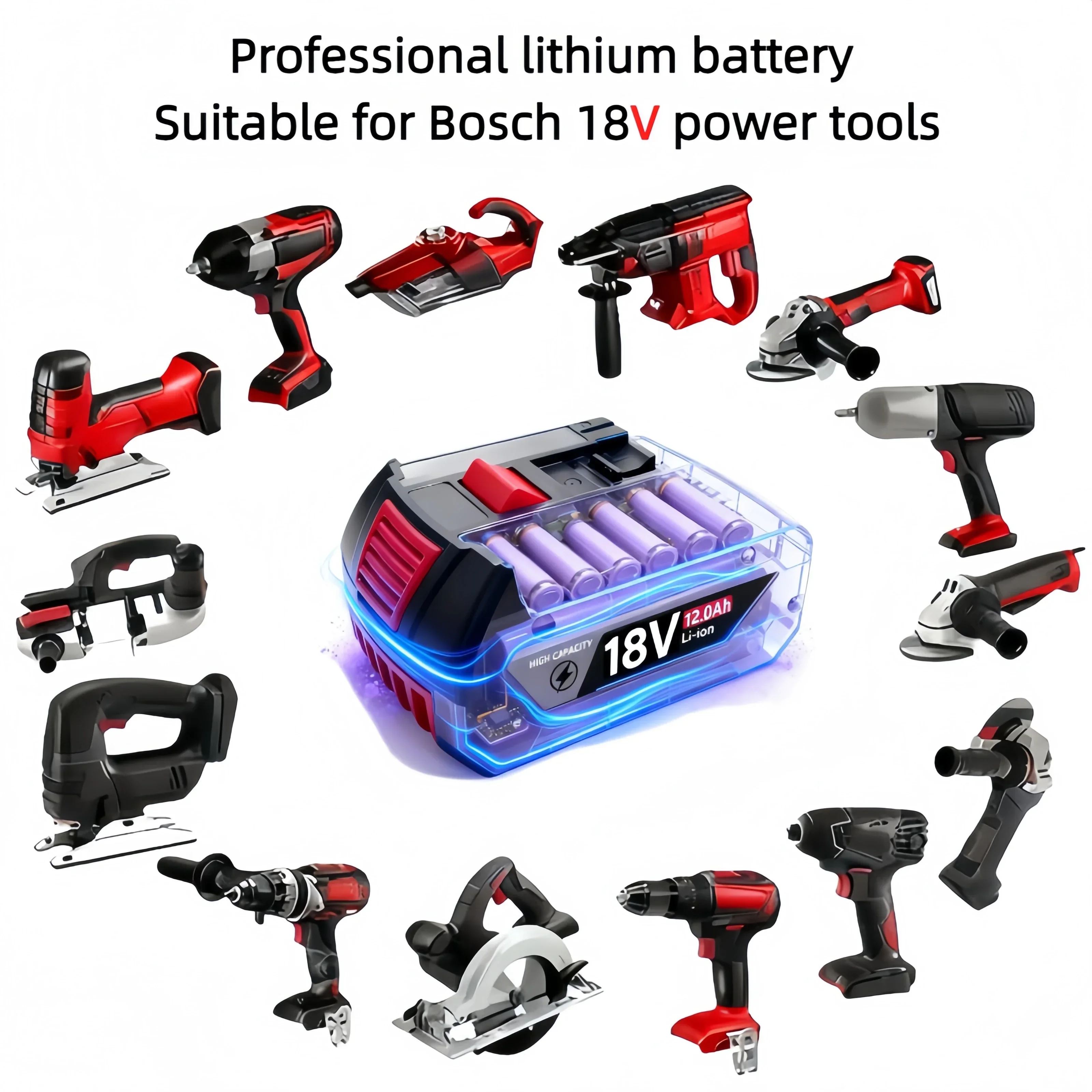 Фото  Аккумулятор 18В для Bosch VIEDAKES, увеличенное время работы, совместим с GBA18V4.0 ProCORE18V, ударный гайковерт, промышленный аккумулятор №2