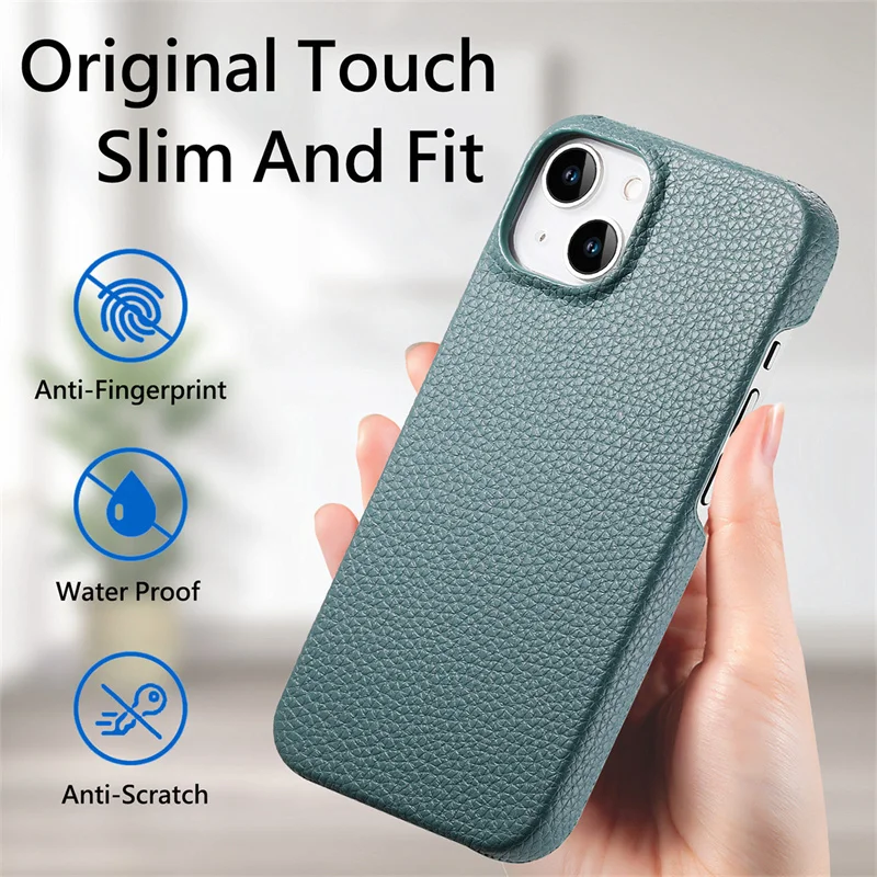 

Luxury Litchi Grain Leather Case For iPhone 15 14 13 12 11 Pro Max Xr X Xs SE20 7 8 Plus Shockproof Frameless Slim Phone Cover