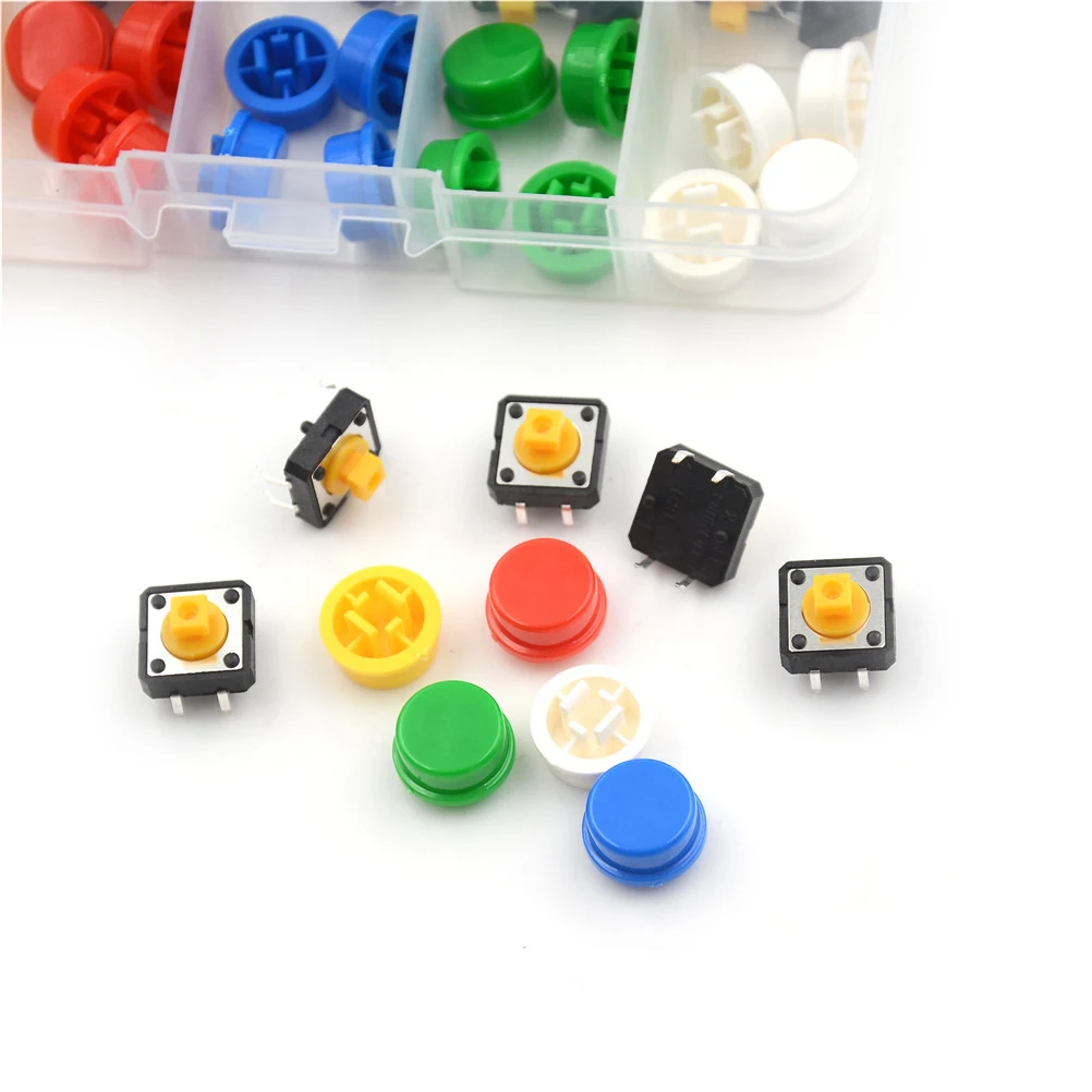 

12*12*7.3MM Micro switch button + 25PCS Tact Cap(5 colors) 25PCS Tactile Push Button Switch Momentary