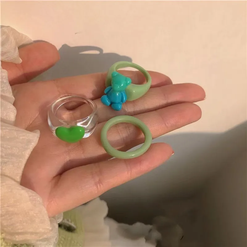 LingLu милый мультяшный гипербол Сердце Медведь Форма акриловое кольцо набор 2022 новые модные кольца для женщин девушек вечерние подарки ювелирные изделия