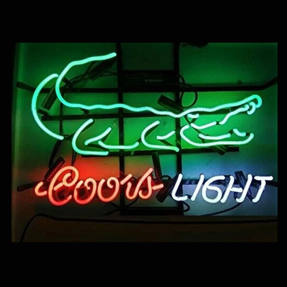 

Coors Light Beer Crocodile Neon Sign Custom Handmade Real Glass Tube Bar Store Firms Advertise Room Decor Display Lamp 19"X15"