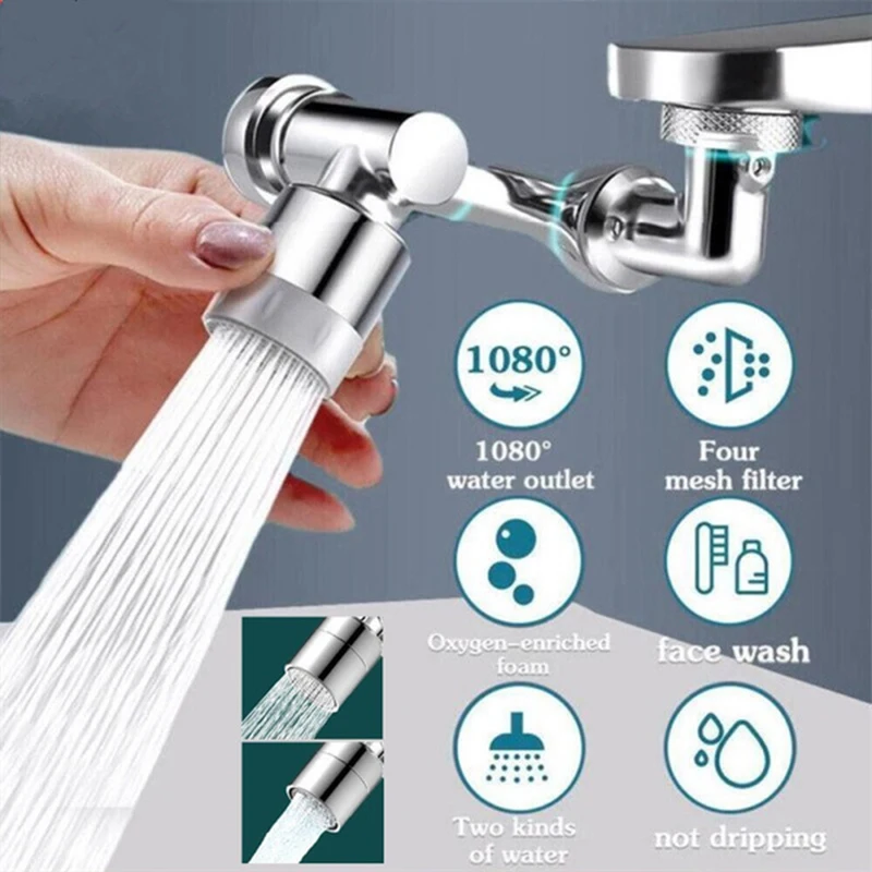

New Universal 1080° Rotation Extender Faucet Aerator Plastic Splash Filter Kitchen Washbasin Faucets Bubbler Nozzle Robotic Arm