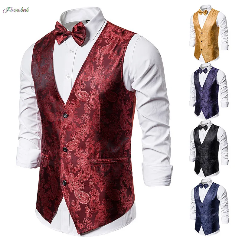 

Mens Hipster Steampunk Suit Vest 2023 Fashion Red Paisley Sleeveless Waistcoat Men Prom Party Disco Wedding Tuxedo Vests Gilet