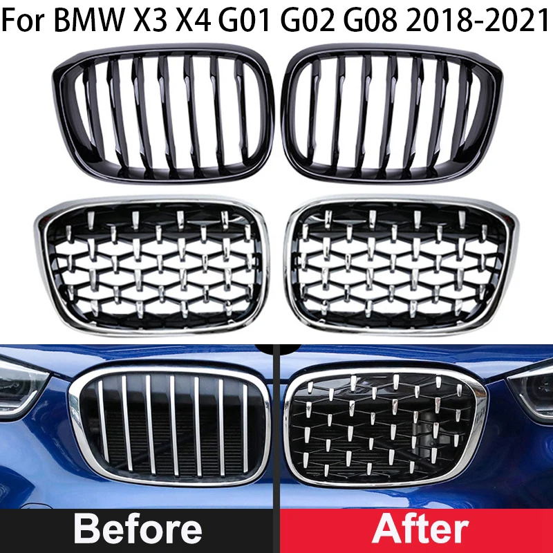 

Signal/Double Slat Diamond Style For BMW X3 G01 G08 X4 G02 2018-2021 Front Radiator Grill Kidney Bumper External Spare Parts