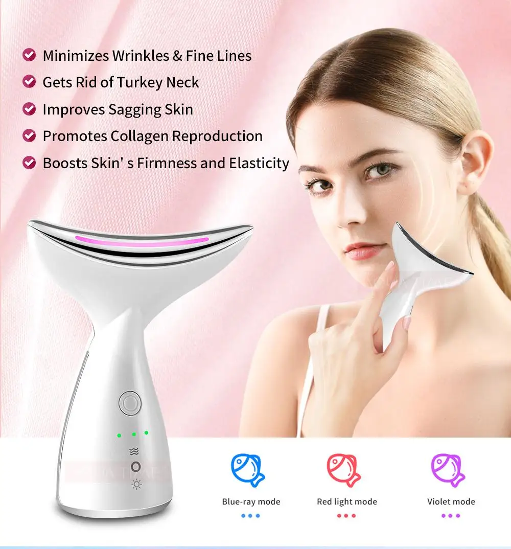 

EMS Microcurrent Neck Face Beauty Device With 3 Colors LED Photon Therapy Skin Tighten Reduce Double Chin Face Lifting Devices