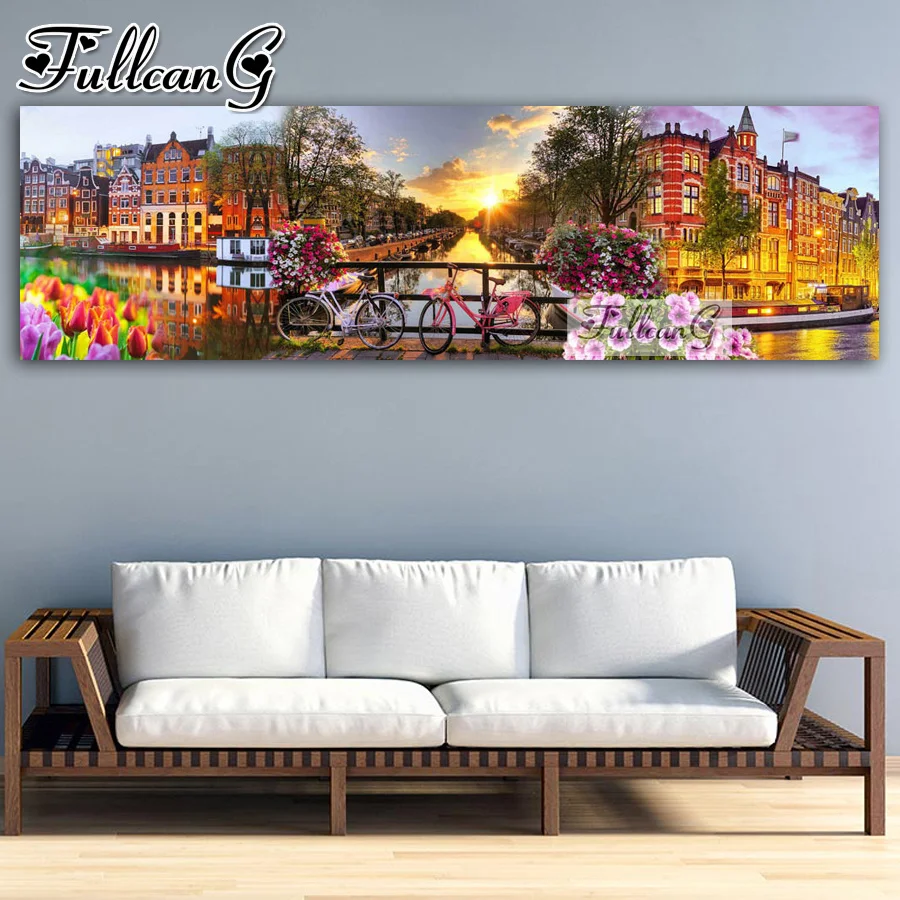 

5d Diamond Painting New Arrival Sunset River Bike Large Size Diy Cross stitch Kit Mosaic Embroidery Flower Home Decor AA3995
