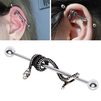 pierced 14ga 316l stainless steel snake dragon wrapped industrial barbell cartilage earring pendientes de moda