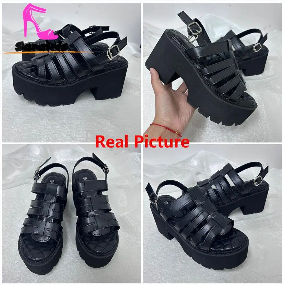 Chunky High Heeled Super Soft Bottom Sandals For Women 2023 Summer European Style Simply Casual Ankle Buckle Sandals Plus Size