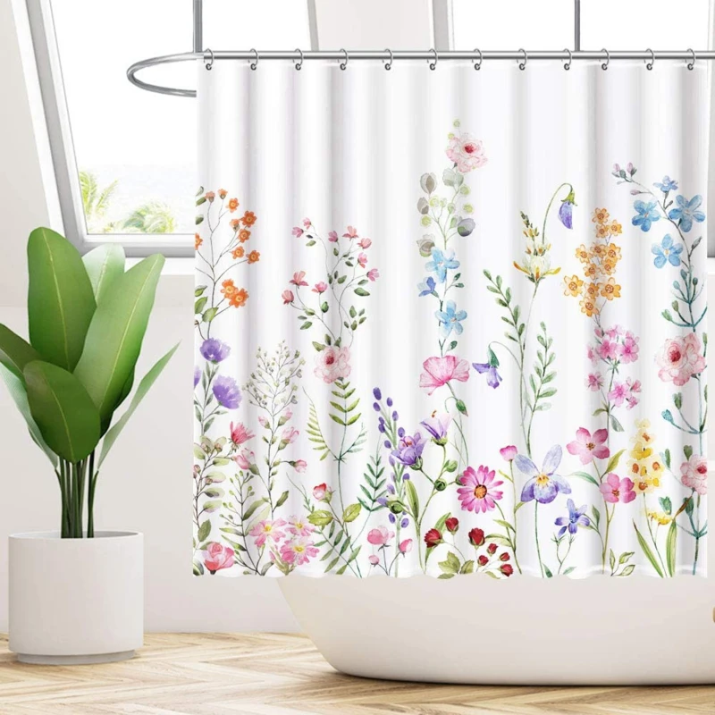 

Green flowers shower curtains Leaves Printed 3D Curtains For Bathroom Natural Plant Polyester Waterproof Bathroom Curtains