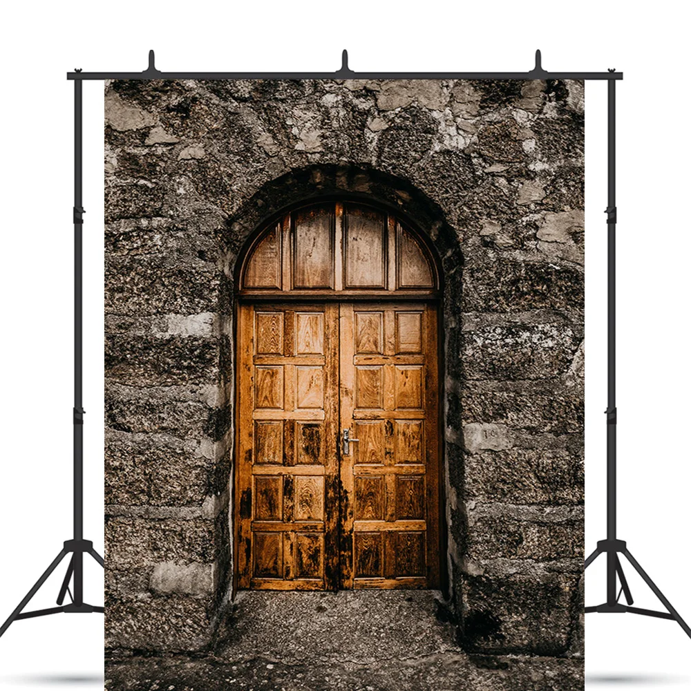 

Vinyl Custom Brick Wall Floor Theme Photography Backdrops Props Old House Wooden Doors Station Photo Studio Background FF-09