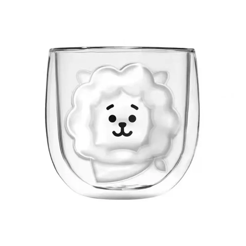 Фото BT21 Прозрачная стеклянная чашка, двухслойная термозащита TATA CHIMMY COOKY, бытовые чашки для кофе с молоком №4