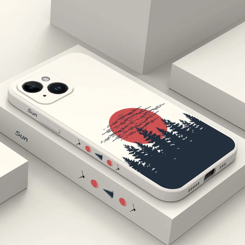 

Red Sun Grove Phone Case For iPhone 14 13 12 11 Plus Pro Max Mini X XR XS SE2020 8 7 6 6S Plus Liquid Silicone Cover