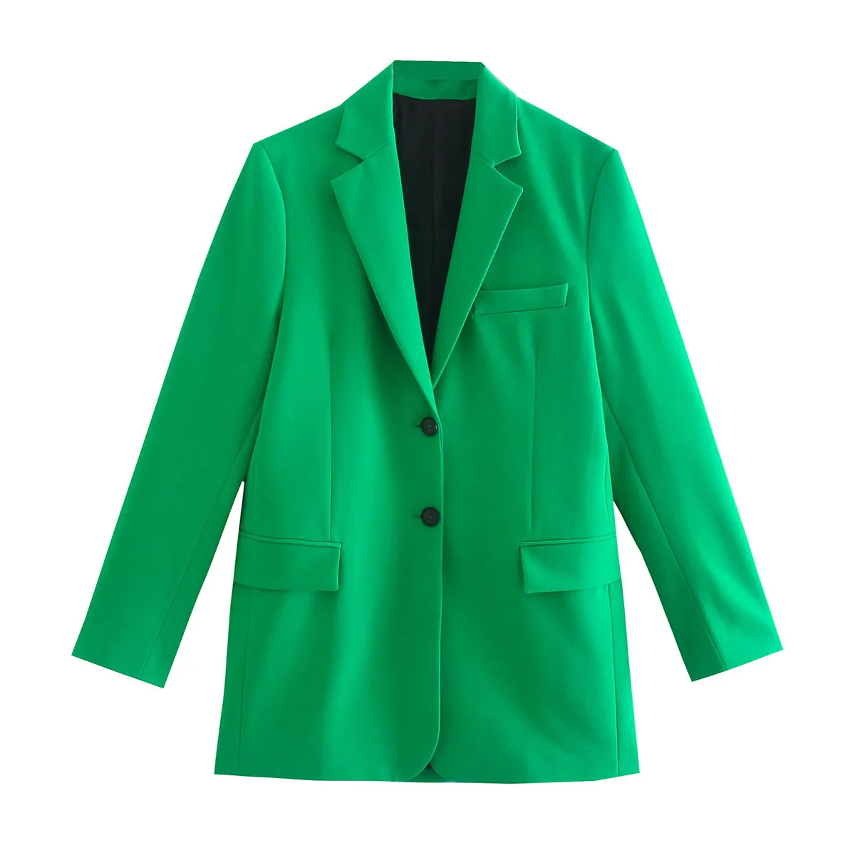 

Ladies Green Suit Jacket Straight Cutaway Collar Long-sleeved Pocket Slit Fashion Office Street Bag Hip Mini Skirt Suit Women