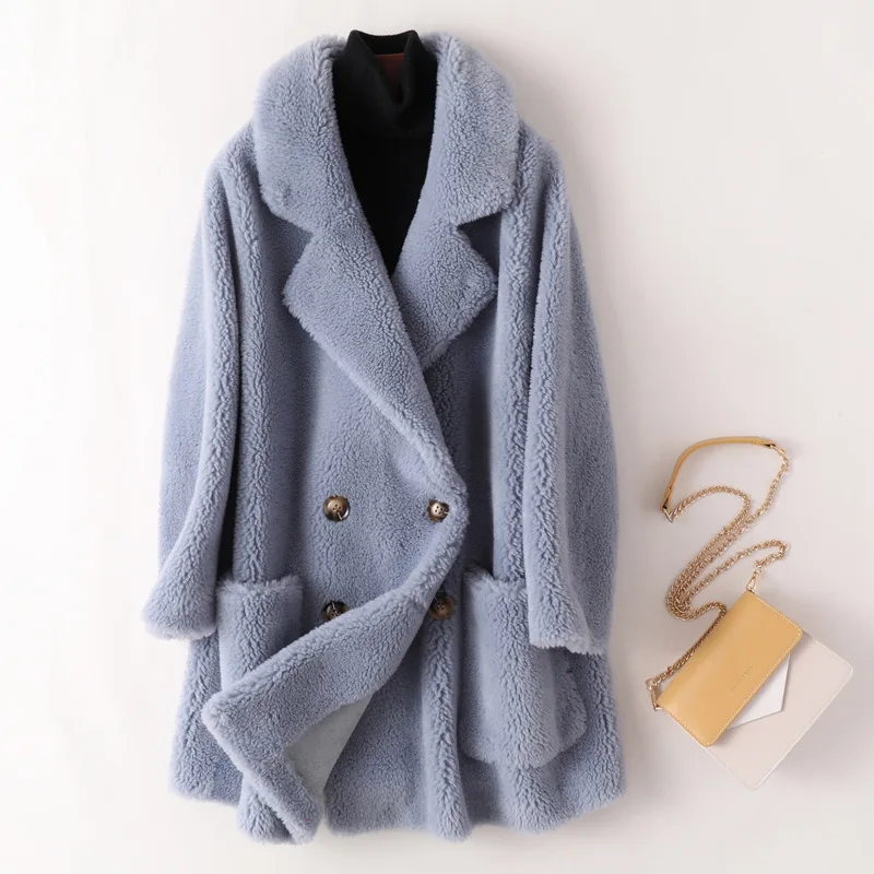 Winter Office Lady Long Sheep Shearling Real Fur Coat Women New Double Faced Fur Wool Jackets Female Clothes Korean Fashion Tops