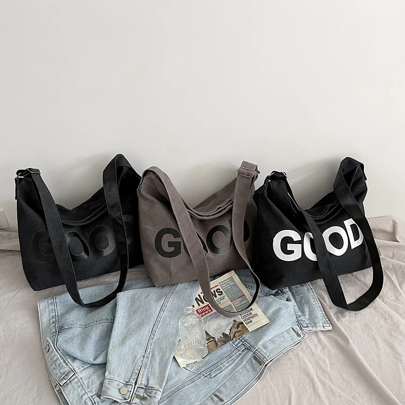 Women's Bag 2022 New Eco Reusable Ladies Handbags Canvas Tote Black Shopping Travel Shoulder Shopper Bags Student Unisex Bag Sac