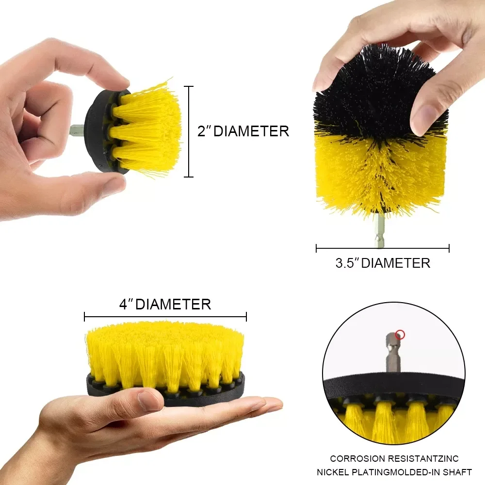 

2/3.5/4'' Electric Drill Scrubber Brush Power Brush Set Kit Car Soft Brush Drill Kit Bathroom Kitchen Auto Care Cleaning