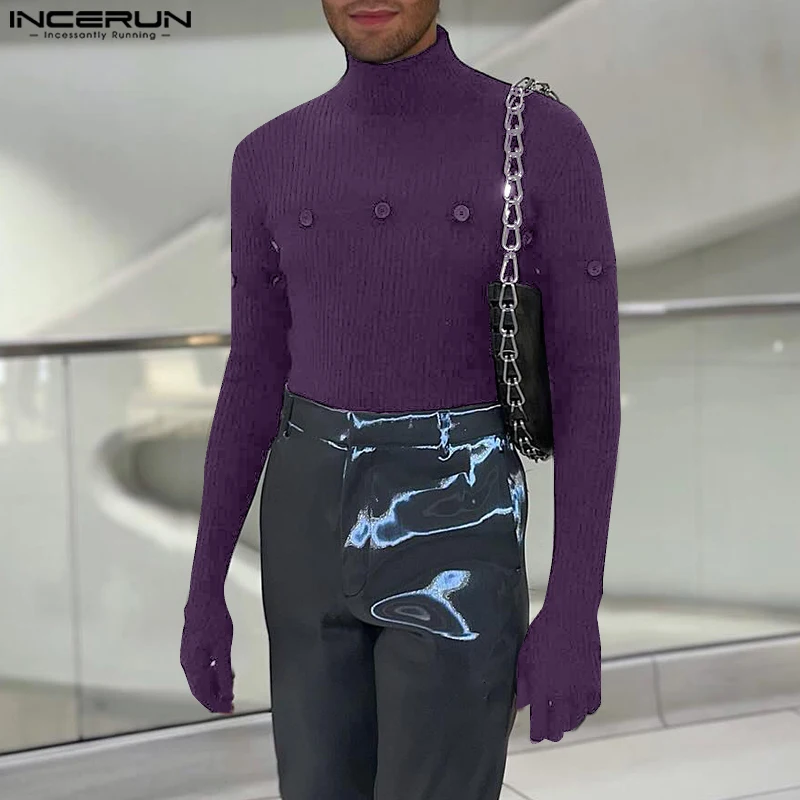 Модные топы в повседневном стиле INCERUN новые мужские полосатые футболки с высоким