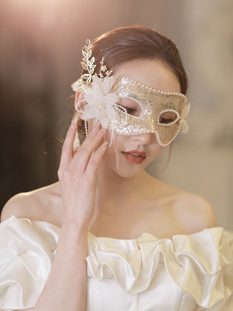 Osmanthus Drunken Mask Half Face Women Golden Adult Mood Masquerade Beau Par Princess Banquet Accessories