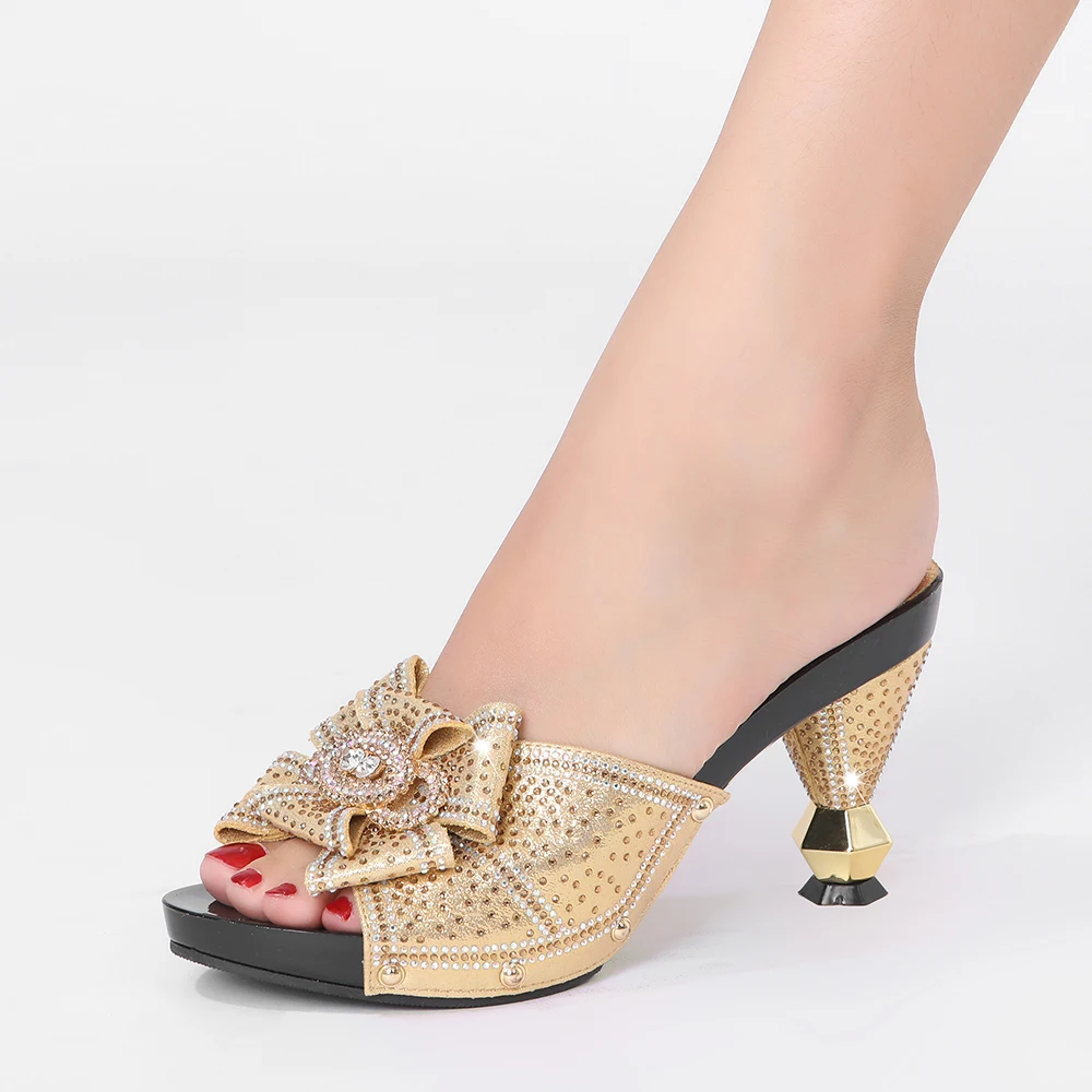 

New Arrival African Party Pumps Decorated with Metal Womens Platform Heels Shoes for Wedding Women Slippers Open Toe Shoes