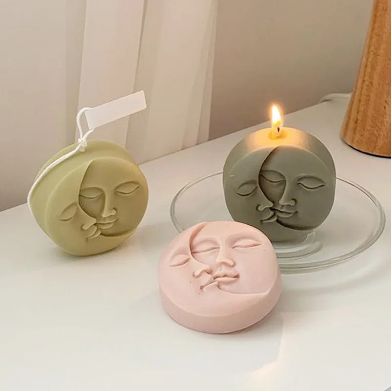 

Moon Shaped Silicone Candle Mold Human Face Candle Casting Mold Round Aromatherapy Soap Mold Handmade Fondant Pastry Baking Tool