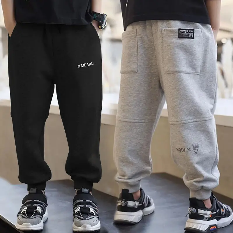 

Детские брюки на осень и зиму, повседневные штаны с буквенным принтом, Детские однотонные спортивные свободные длинные брюки, модные для де...