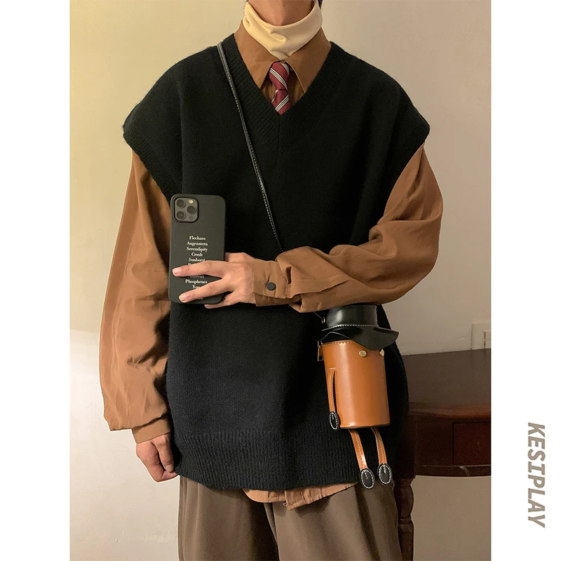 Свитер-жилет мужской теплый модный повседневный вязаный пуловер мужская