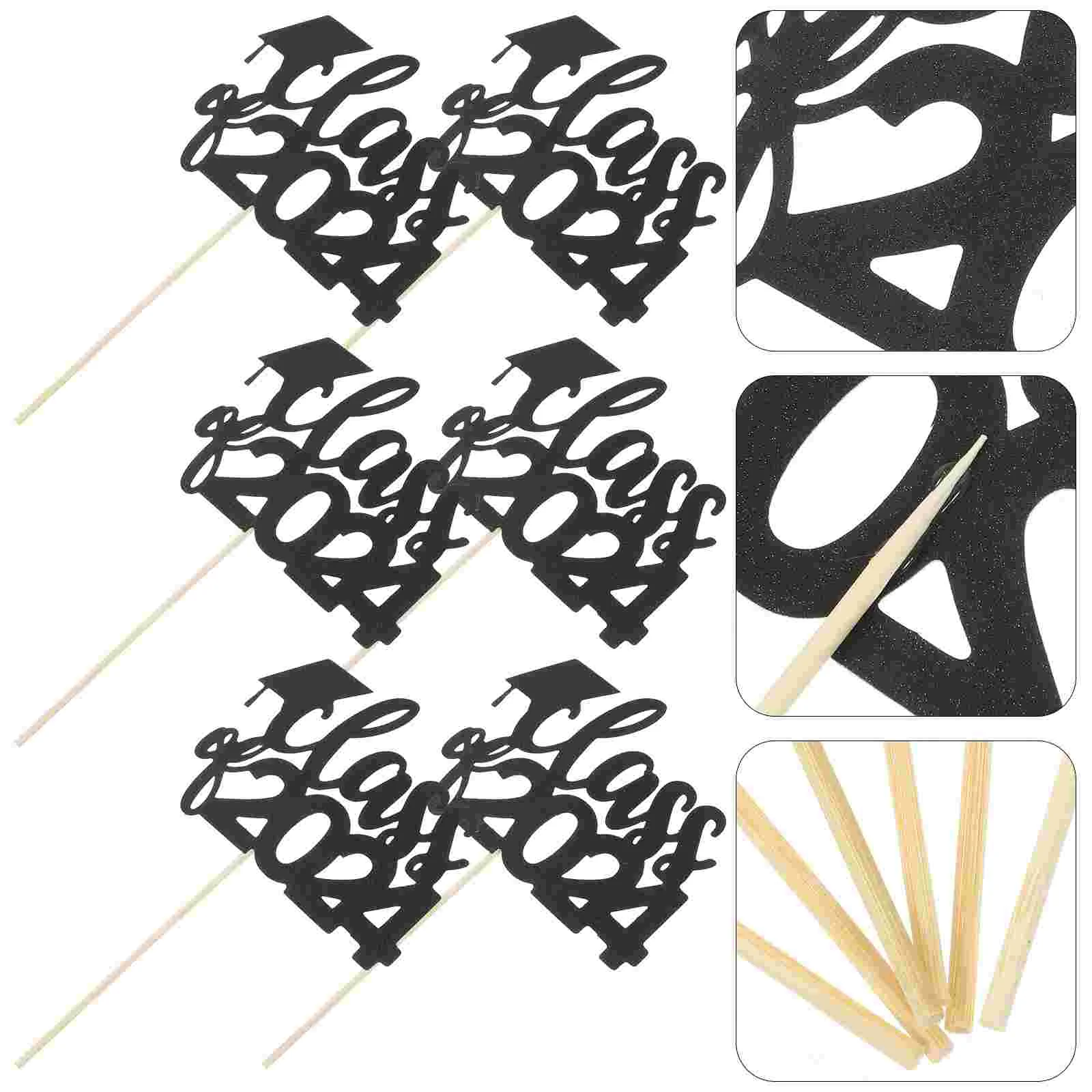 

6pcs Delicate Cupcake Toppers Grad Party Cake Inserts Decorations Dessert Toppers Cake Picks Decors