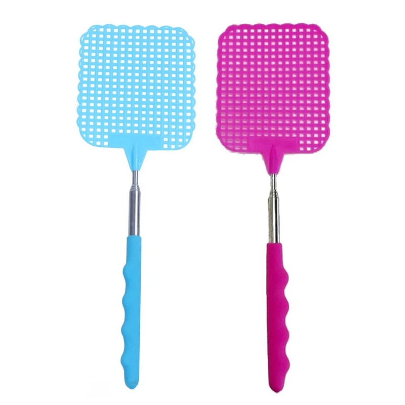 

2X Flyswatter Fly Tapper Mosquito Insects Swatter Telescopic Up To 73 Cm Blue & Pink