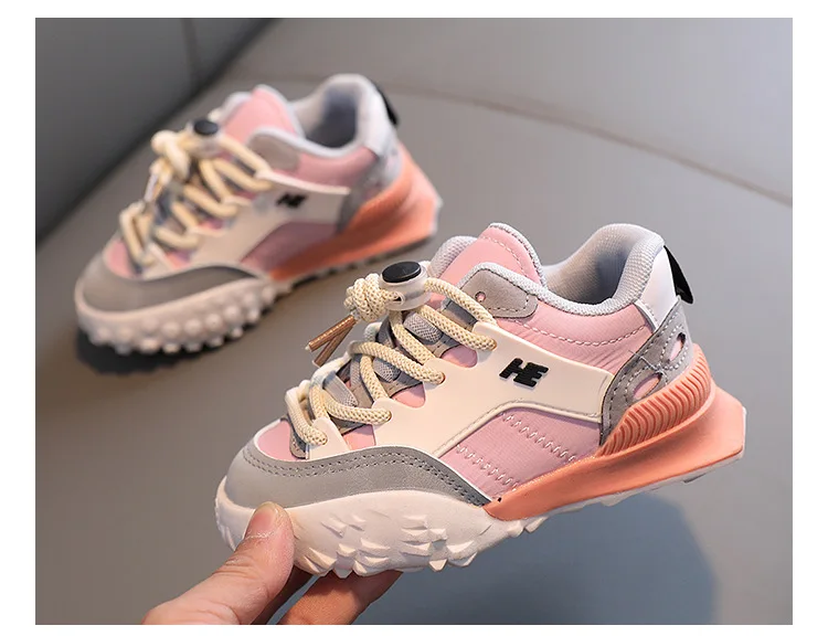 

Spring Autumn New Children Boys Girls Breathable Mesh Color Matching Clunky Sneakers Baby Fashion High Soft Walking Sport Shoes