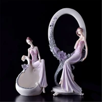 creative resin beauty figurine jewelry storage box lady makeup mirror ornament dressing table wedding gift home decor a1542