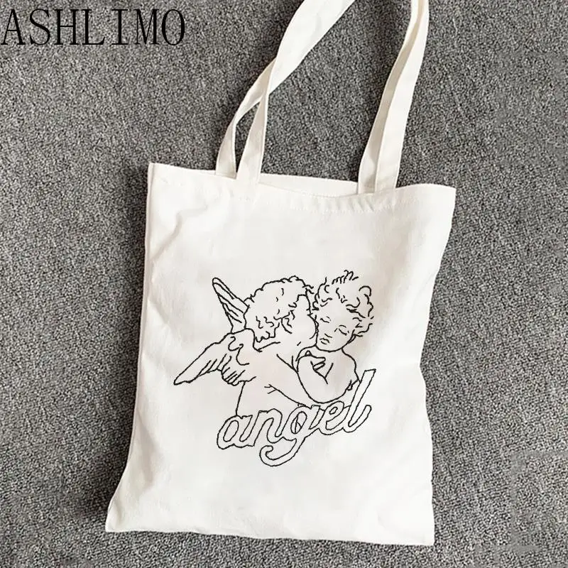 

Shoulder Bag Retro Angel Women's Handbag Canvas Bags Harajuku Shopper Bag Casual Summer Large Capacity Eco-friendly Shopping Bag