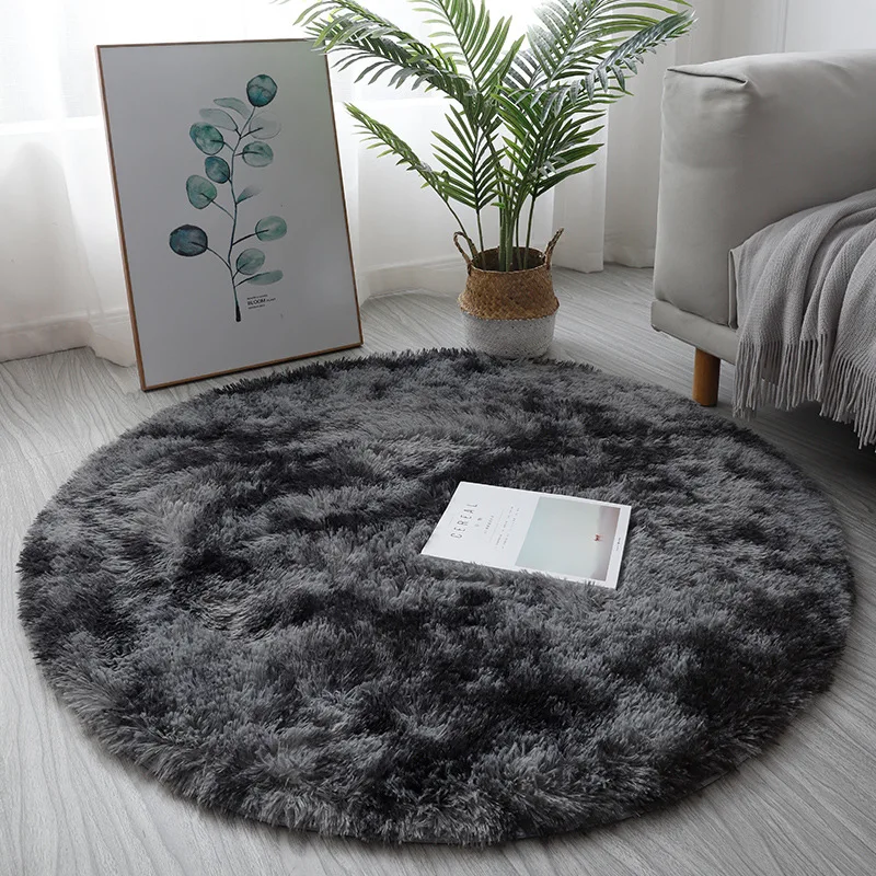 

Living Room Round Silk Wool Carpet Bedroom Bedside Long Hair Absorbent Non Slip Blanket Home Cloakroom Hanging Basket Chair